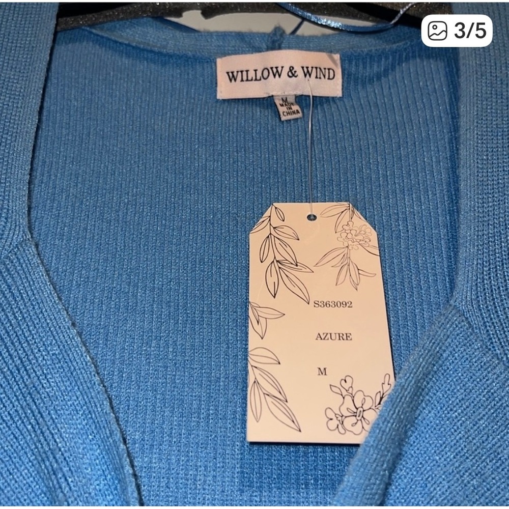 NWT Willow & Wind Azure Blue‎ Knit Sweater Dress Long Sleeve Ruched Tie Front M - Picture 3 of 5